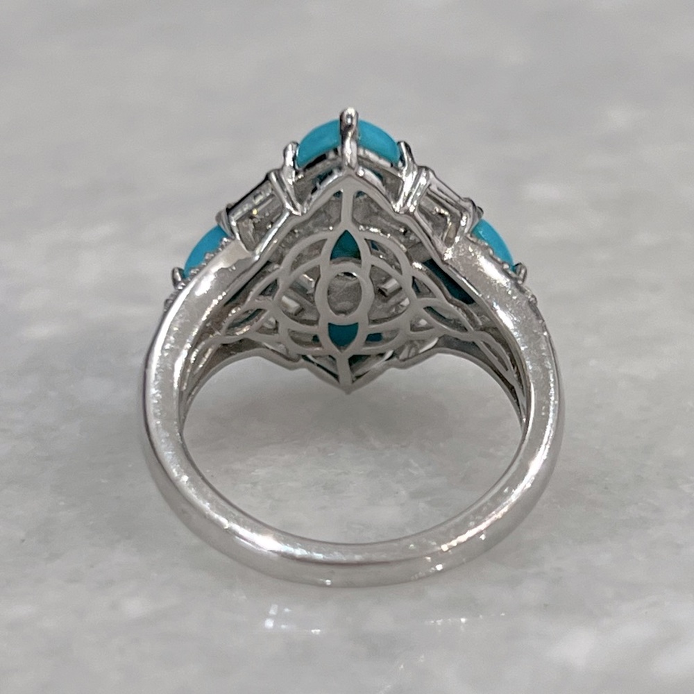 Arizona Sleeping Beauty Turquoise and Zircon Checkered Sterling Silver R… - Picture 14 of 14